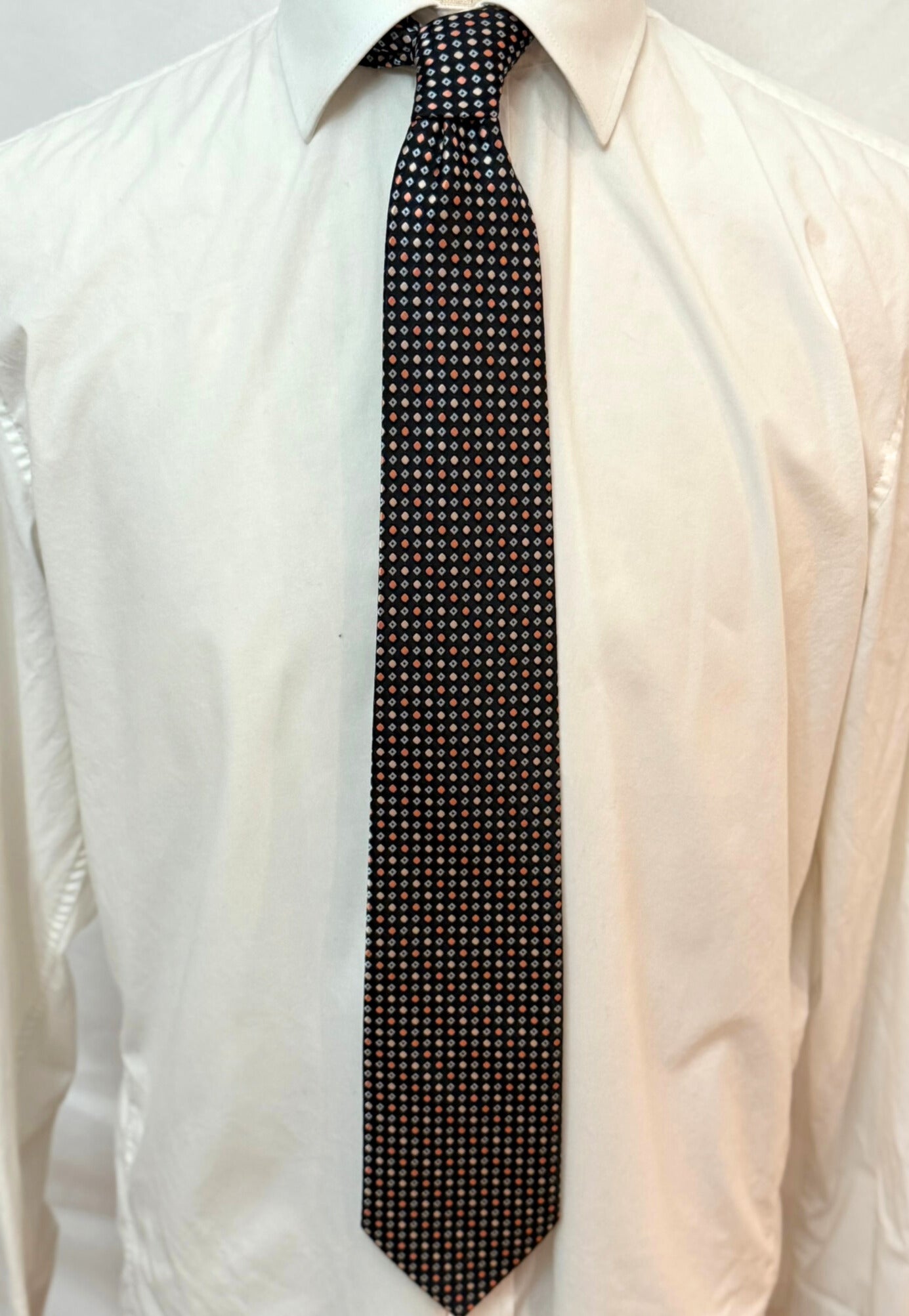 Palm Coral, Peach and Light Steel Blue Dots Geometric Necktie