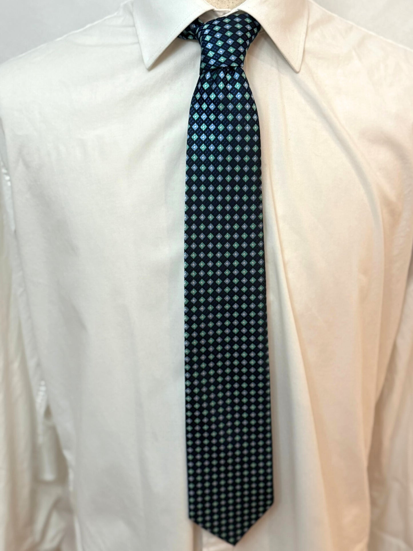 Turquoise Navy Blue Diamonds Necktie