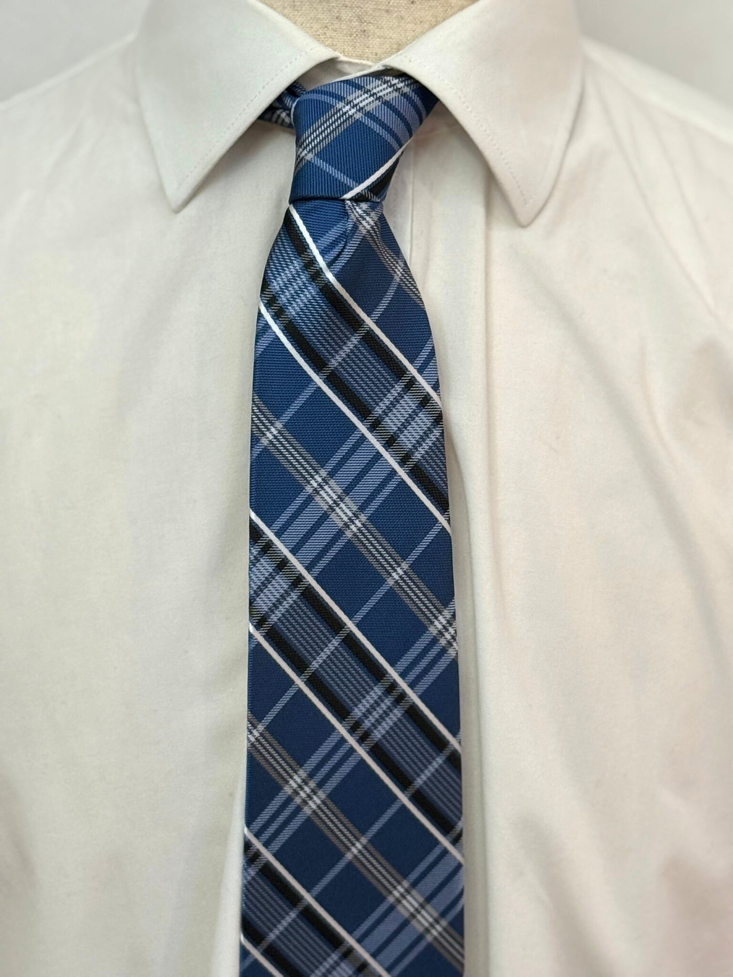 Black, White And Navy Checkered Plaid Necktie