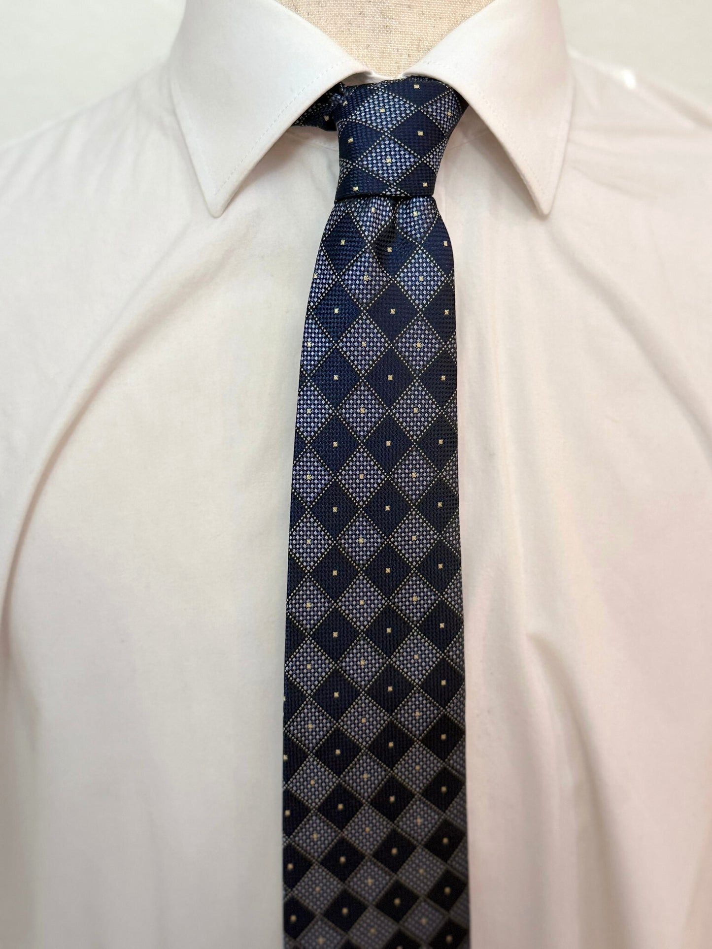 Steel Blue and Navy Design Cross Check Geometric Necktie