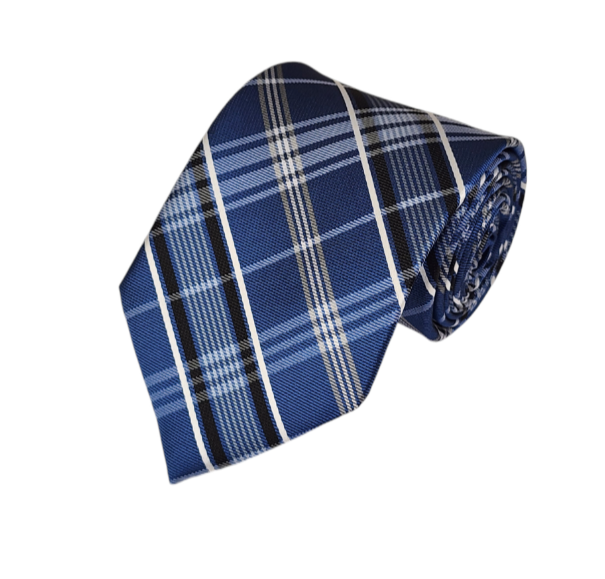 Black, White And Navy Checkered Plaid Necktie