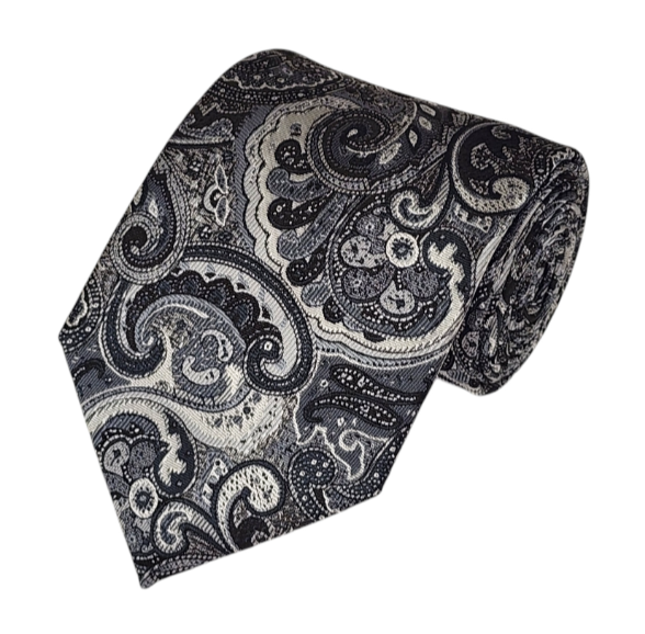 Black, Silver and Charcoal Paisley Necktie