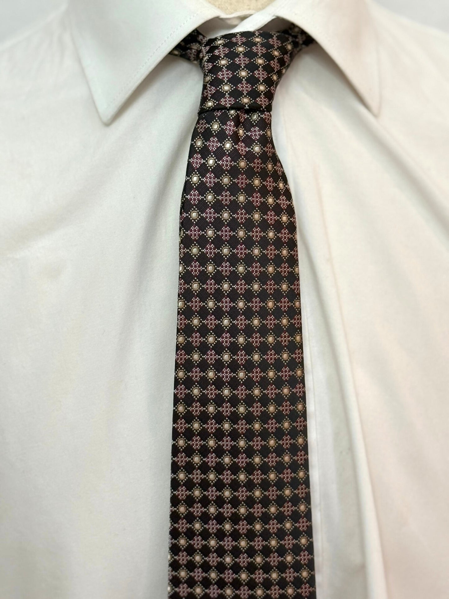 Burgundy and Copper Small Dotted Cross Check Necktie