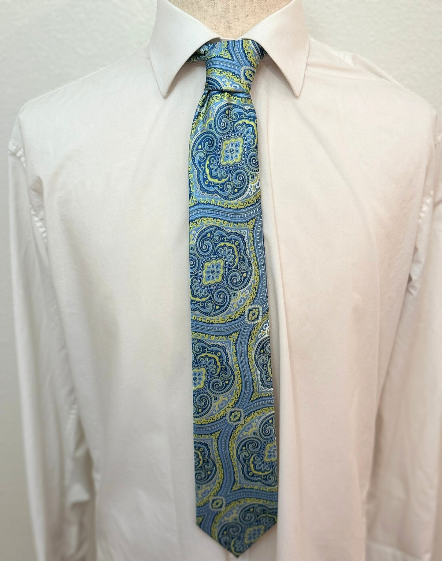 Lime Green and Steel Blue Paisley Necktie