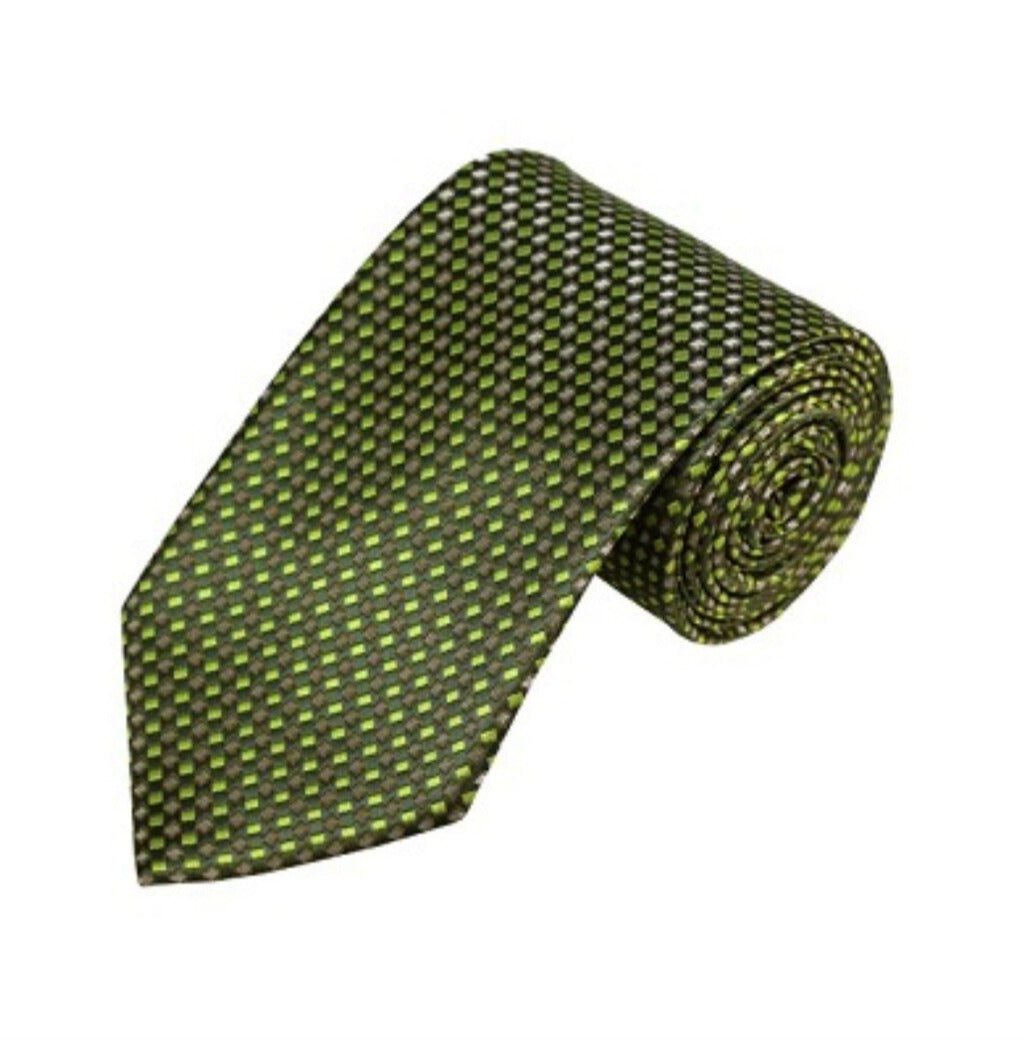 Olive, Green and Grey Geometric Necktie