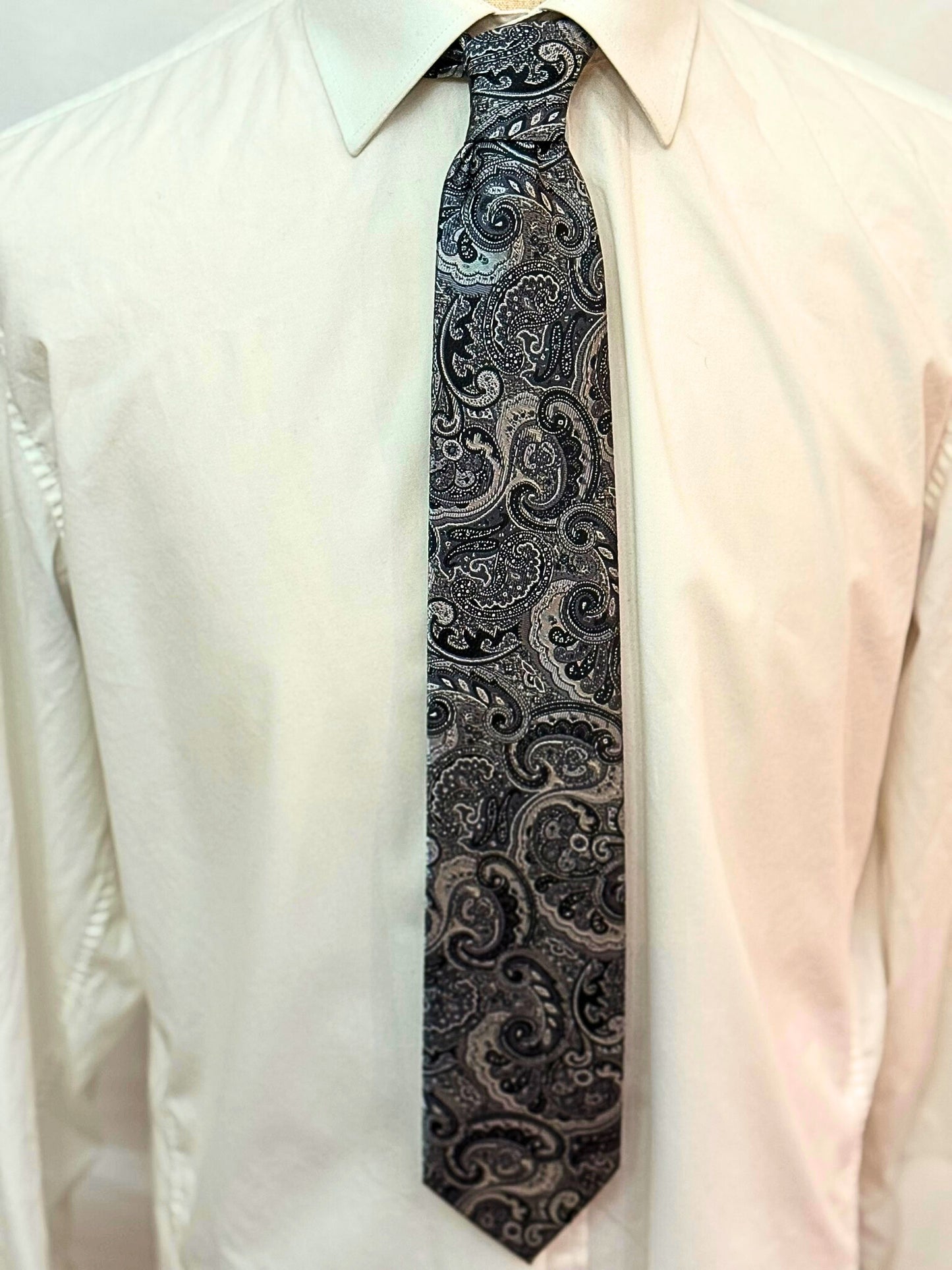 Black, Silver and Charcoal Paisley Necktie