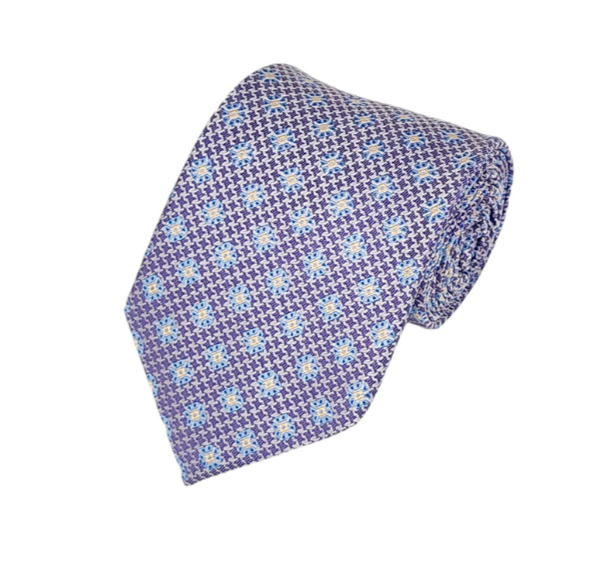 Steel Blue, Yellow Dots on Lavender Necktie