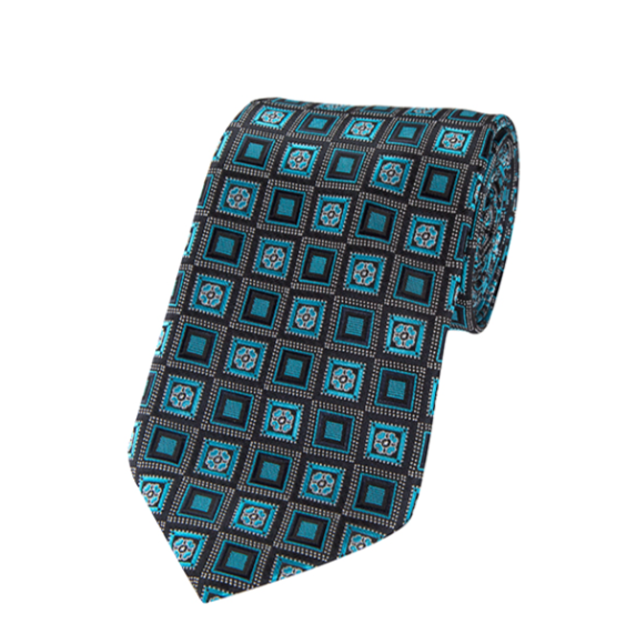 Oasis Blue and Black Retro Flower Necktie