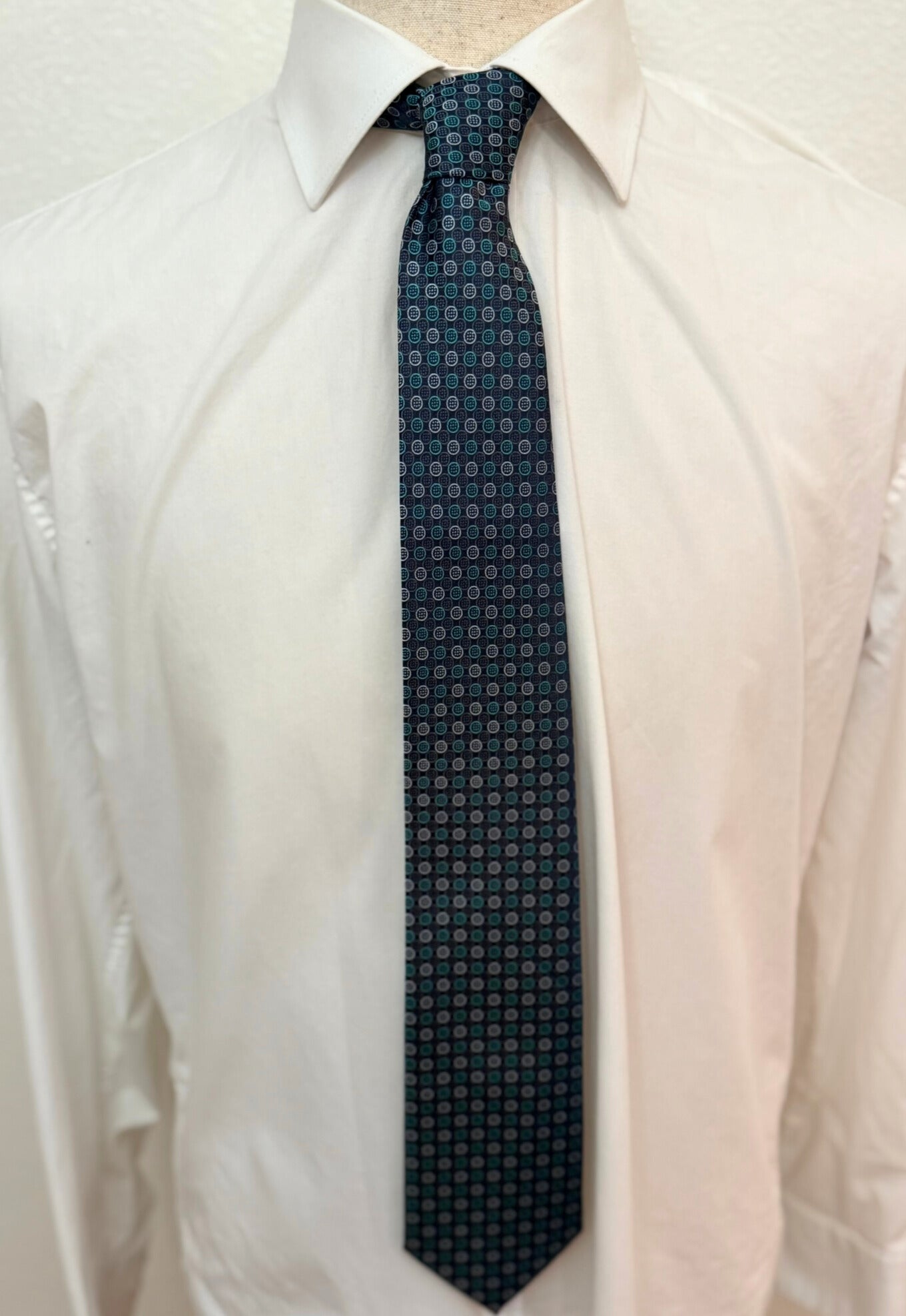 Teal Green and Silver Multi Small Dotted Necktie