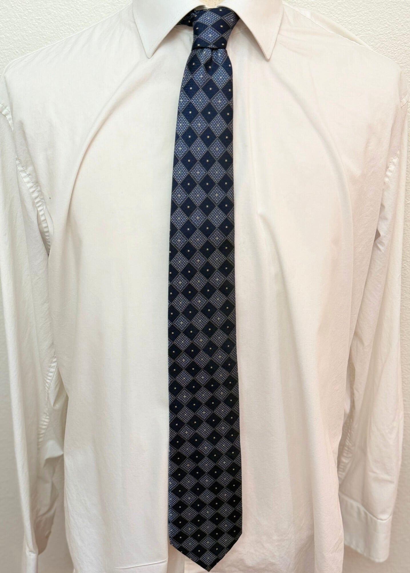 Steel Blue and Navy Design Cross Check Geometric Necktie
