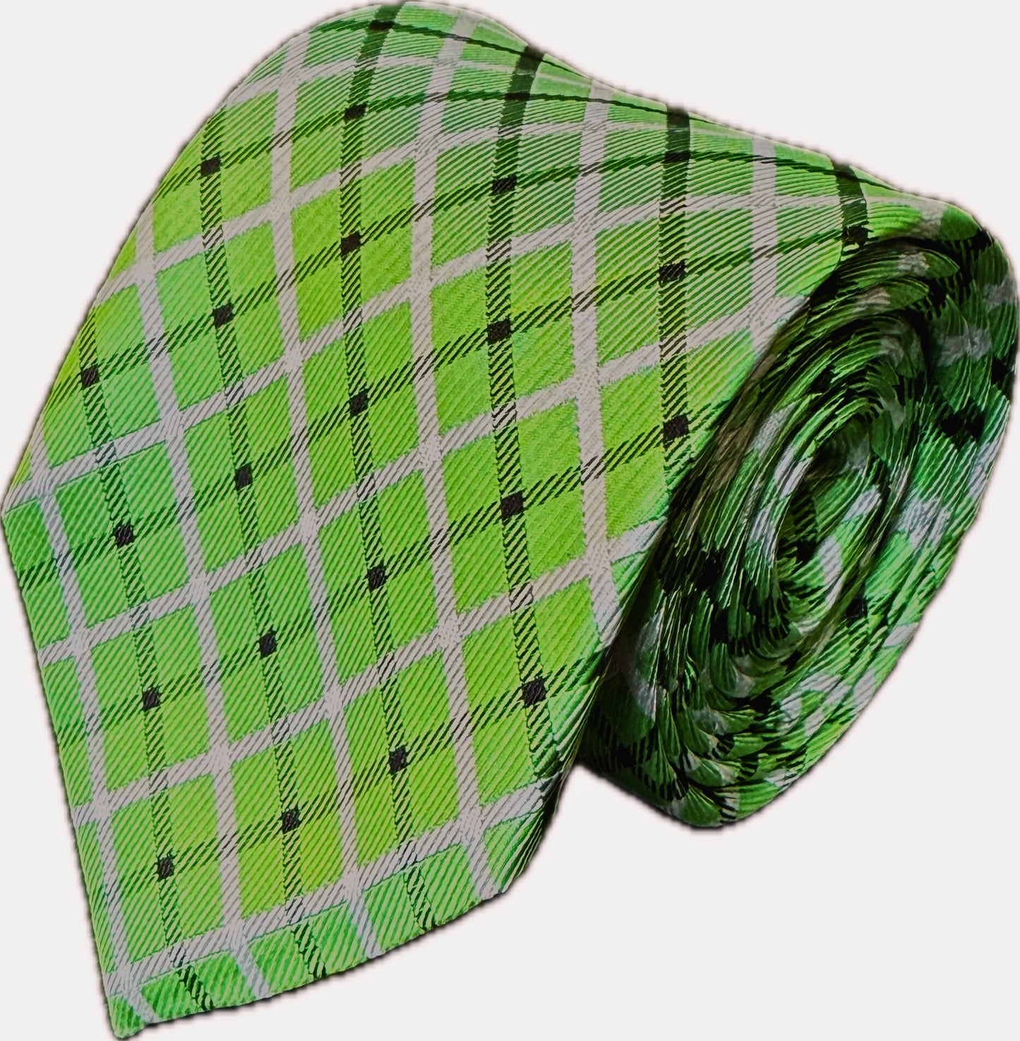 Light Green, White and Black Plaid Necktie