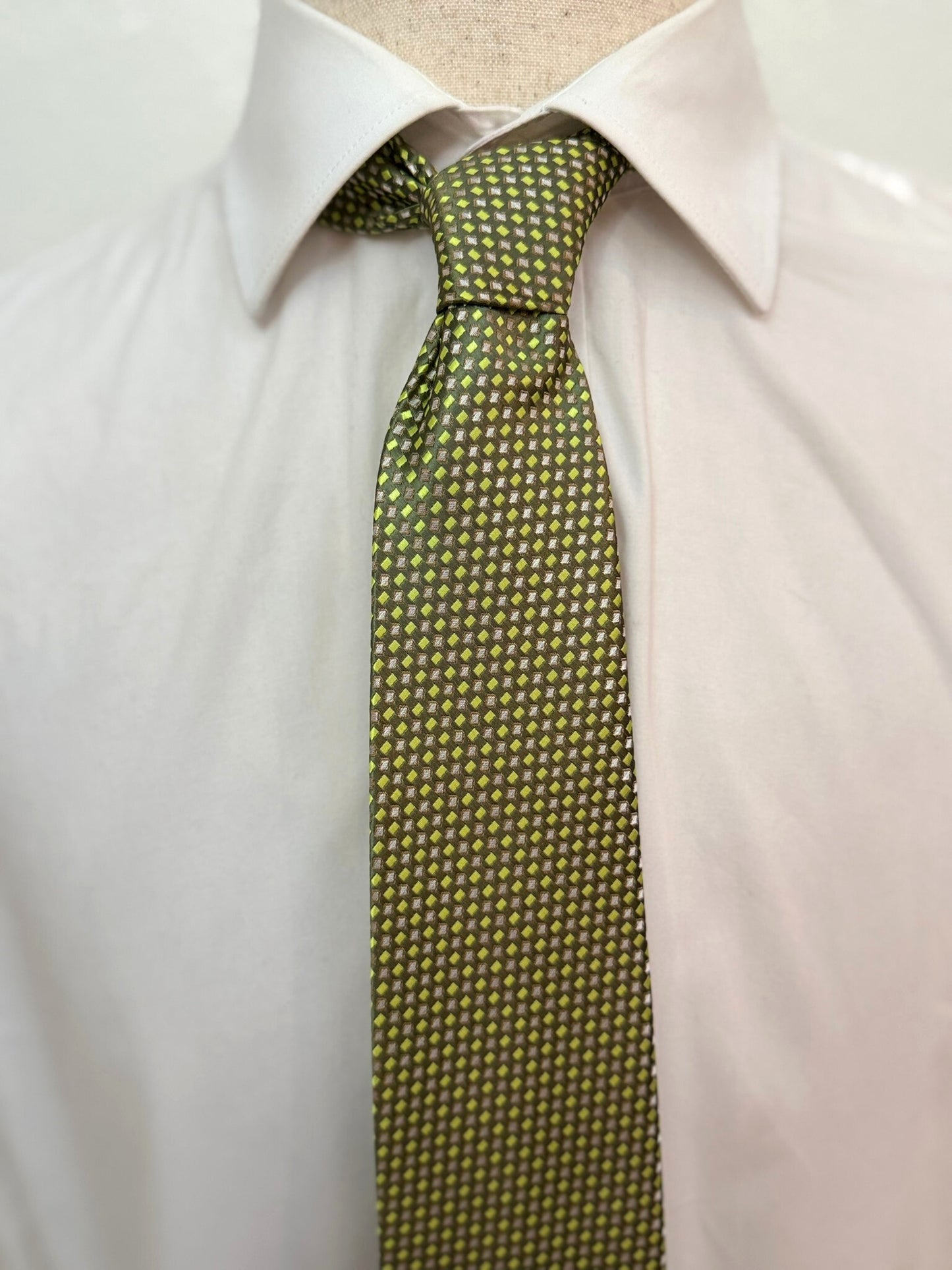 Olive, Green and Grey Geometric Necktie