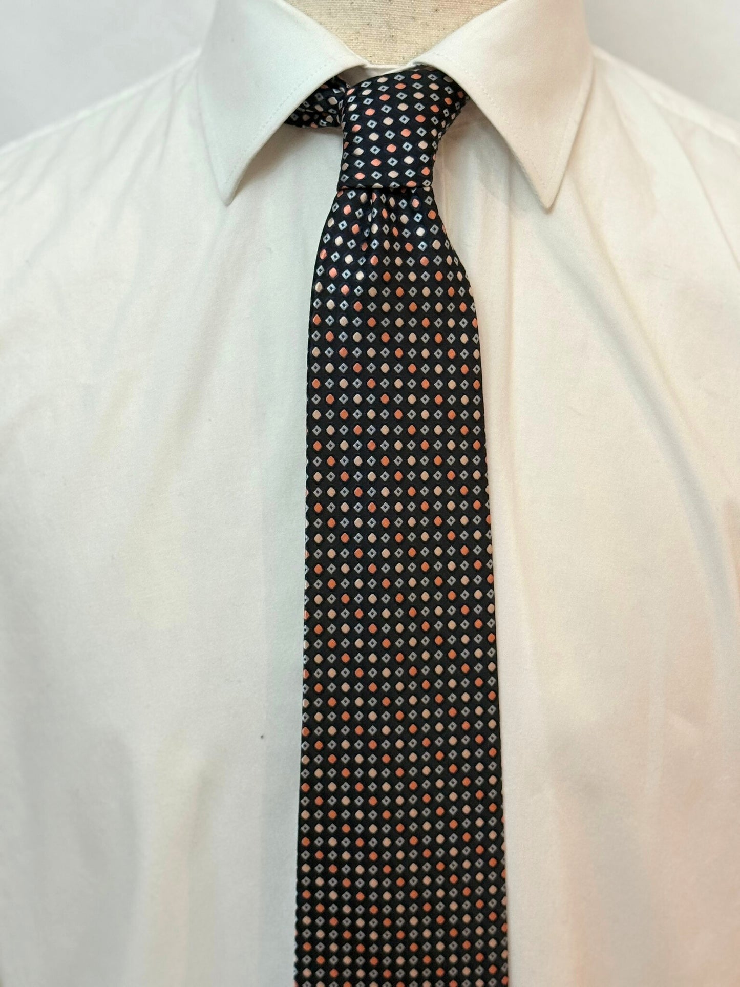 Palm Coral, Peach and Light Steel Blue Dots Geometric Necktie