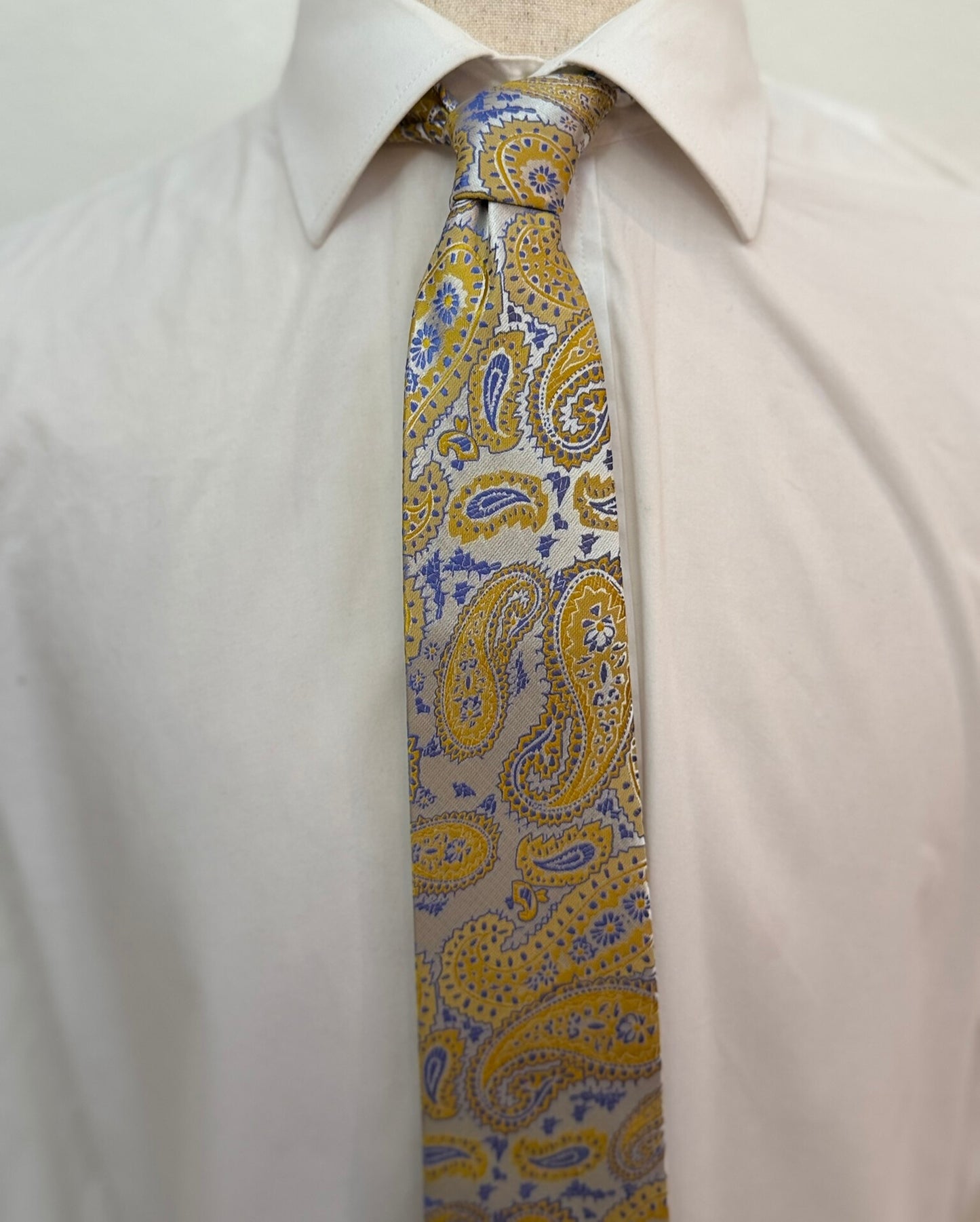 Mustard and Steel Blue Platinum Paisley Necktie