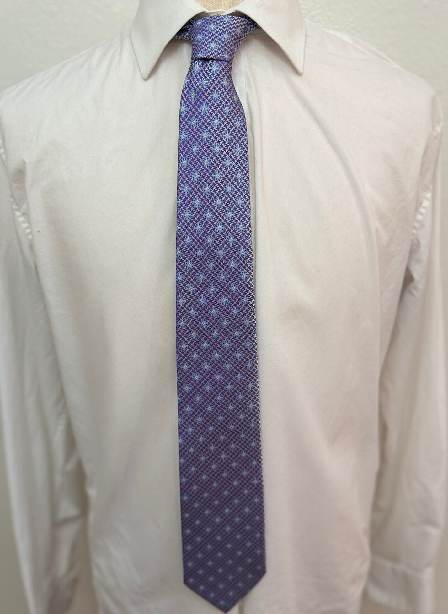 Steel Blue, Yellow Dots on Lavender Necktie