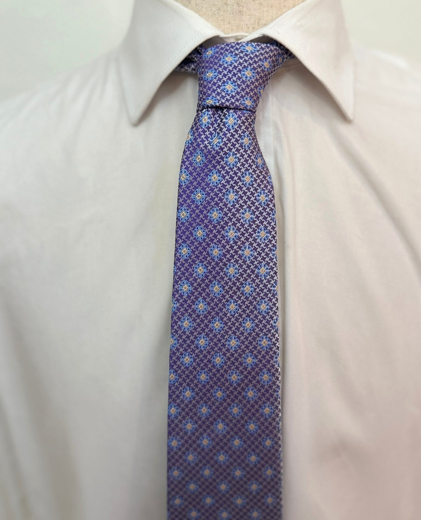 Steel Blue, Yellow Dots on Lavender Necktie