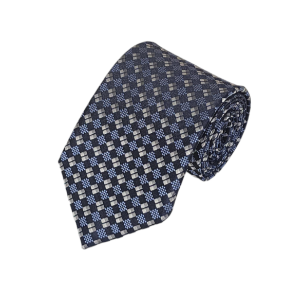 Navy, Black and Silver Geometric Necktie