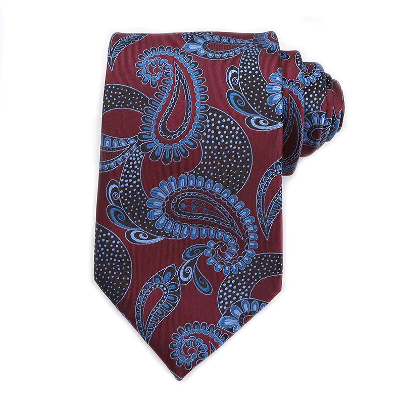 Baby Blue and Burgundy Paisley on Burgundy Necktie