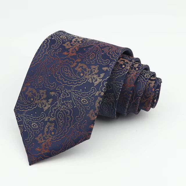 Bronze, Copper, and Gold Paisley on Navy Necktie