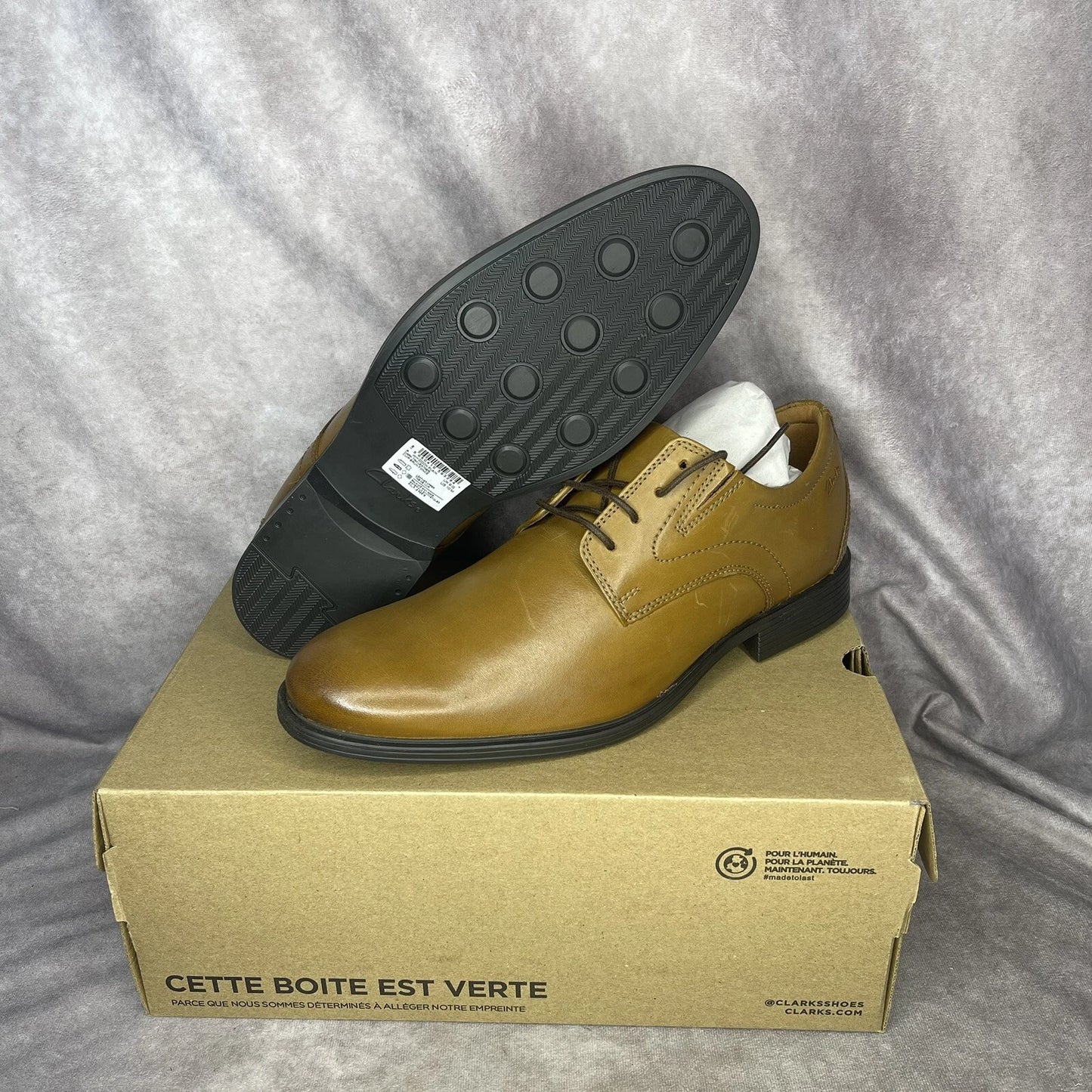 Clarks Men's Whiddon Plain Toe Oxford Dark Tan Dress shoe