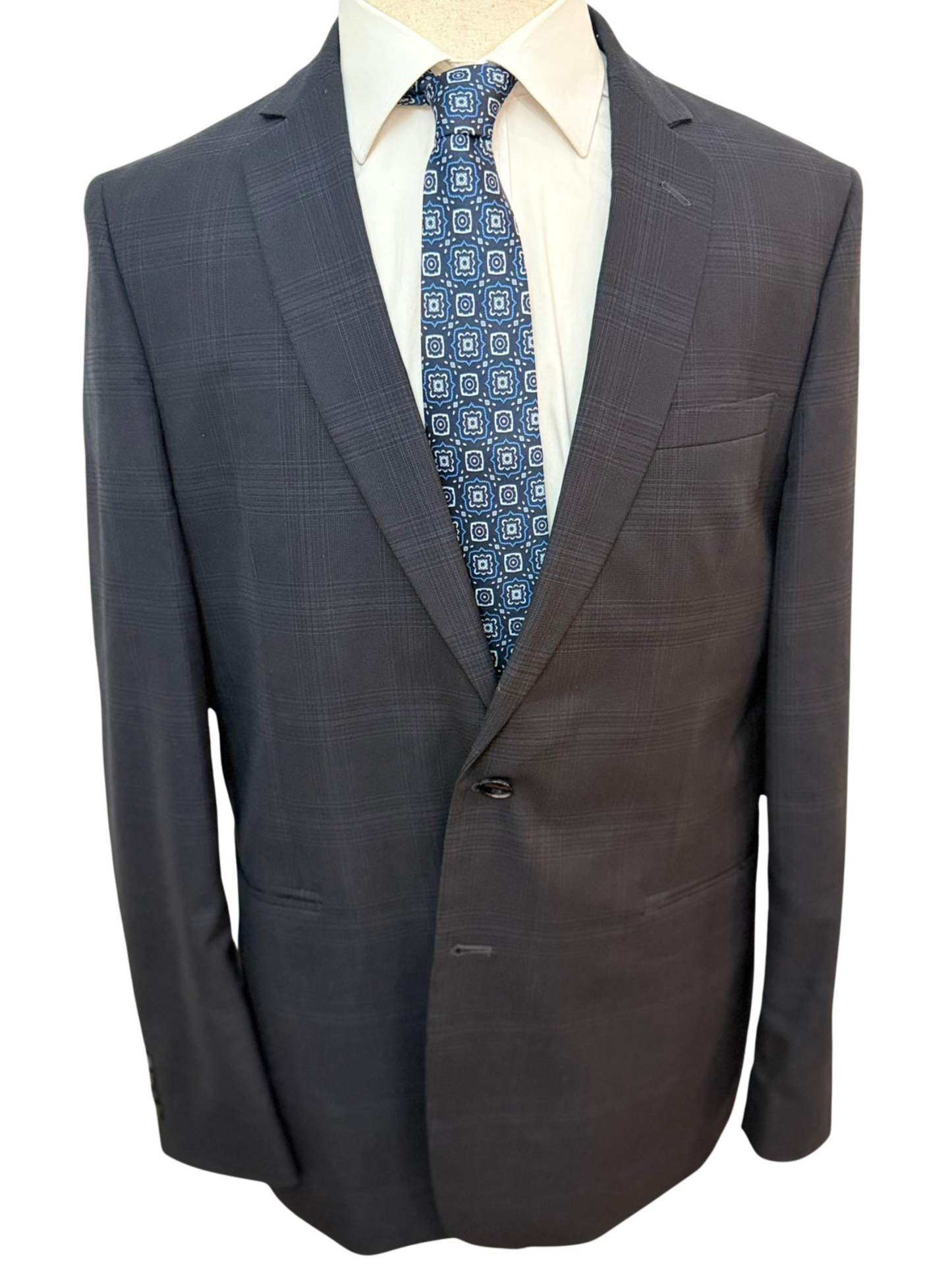 Royal Blue, Grey on Navy Geometric Necktie
