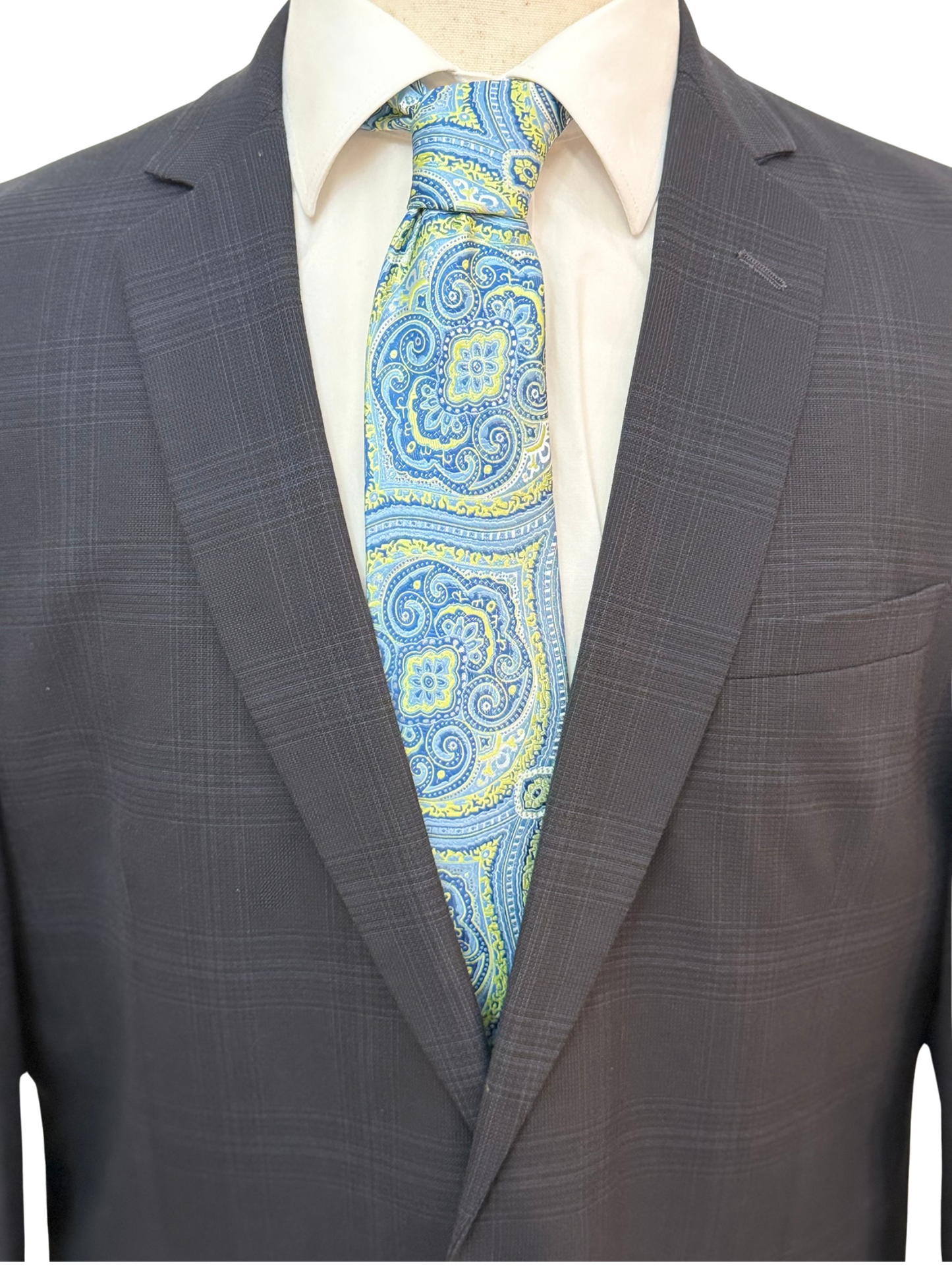 Lime Green and Steel Blue Paisley Necktie