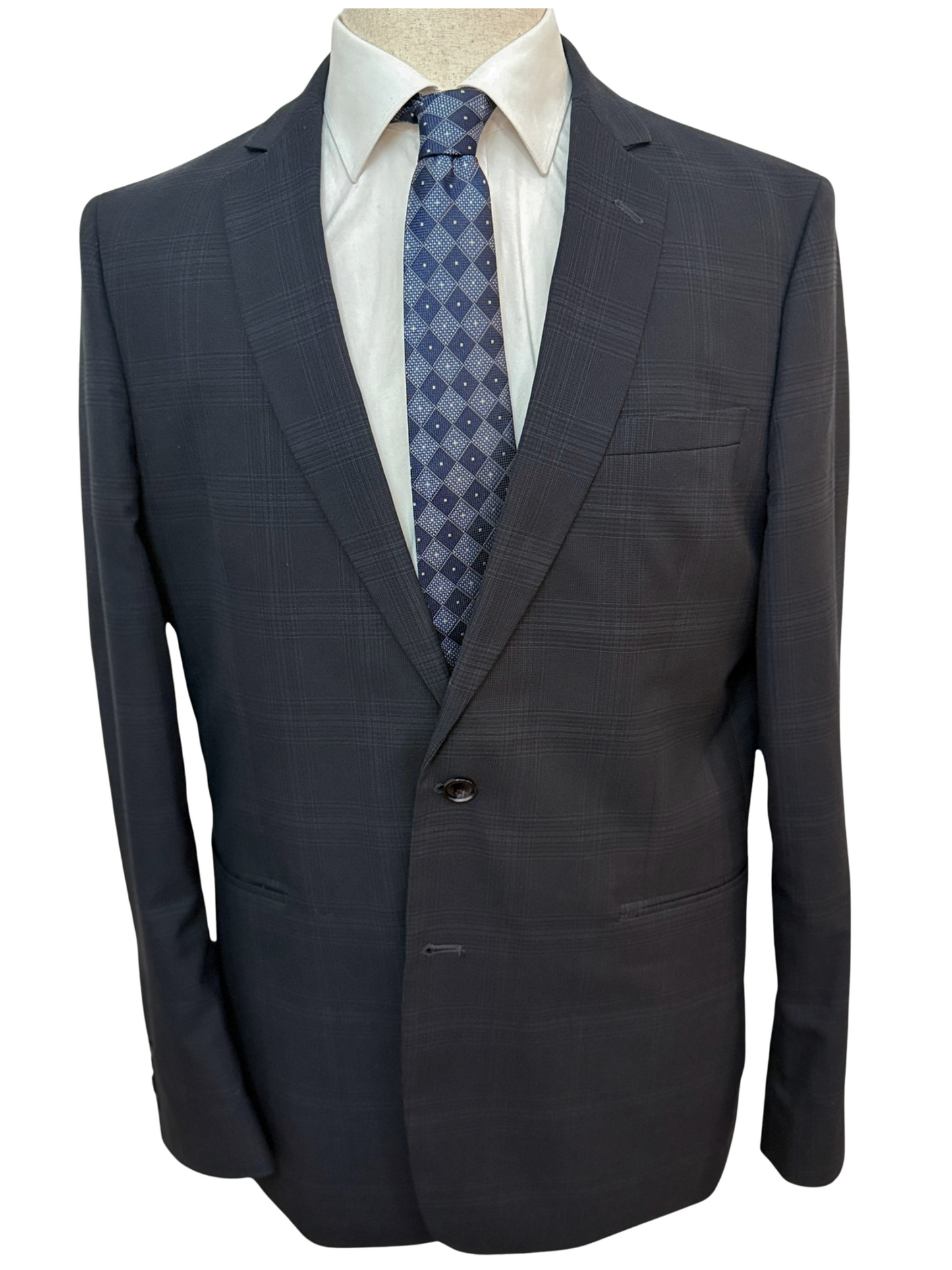 Steel Blue and Navy Design Cross Check Geometric Necktie