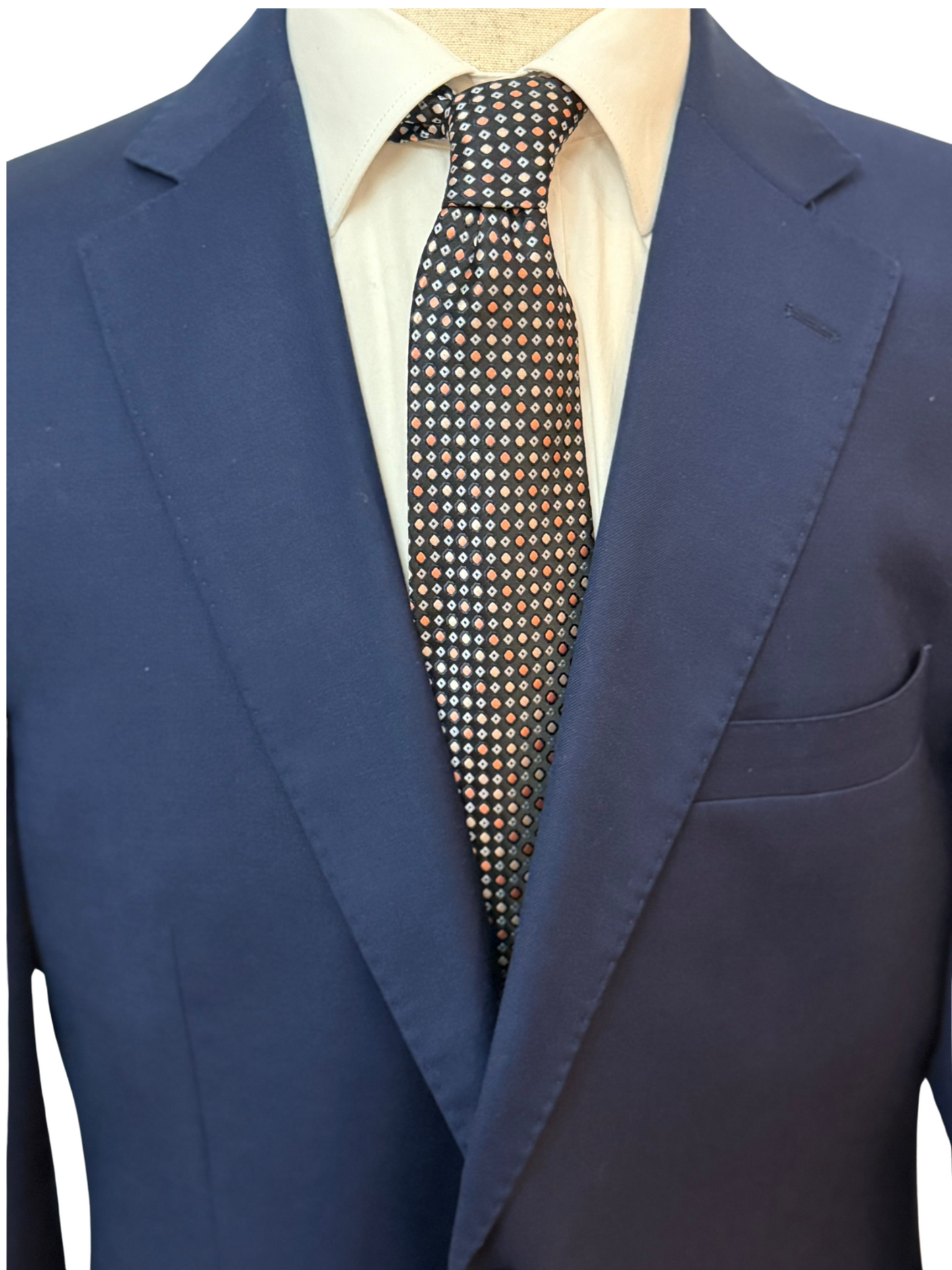 Palm Coral, Peach and Light Steel Blue Dots Geometric Necktie