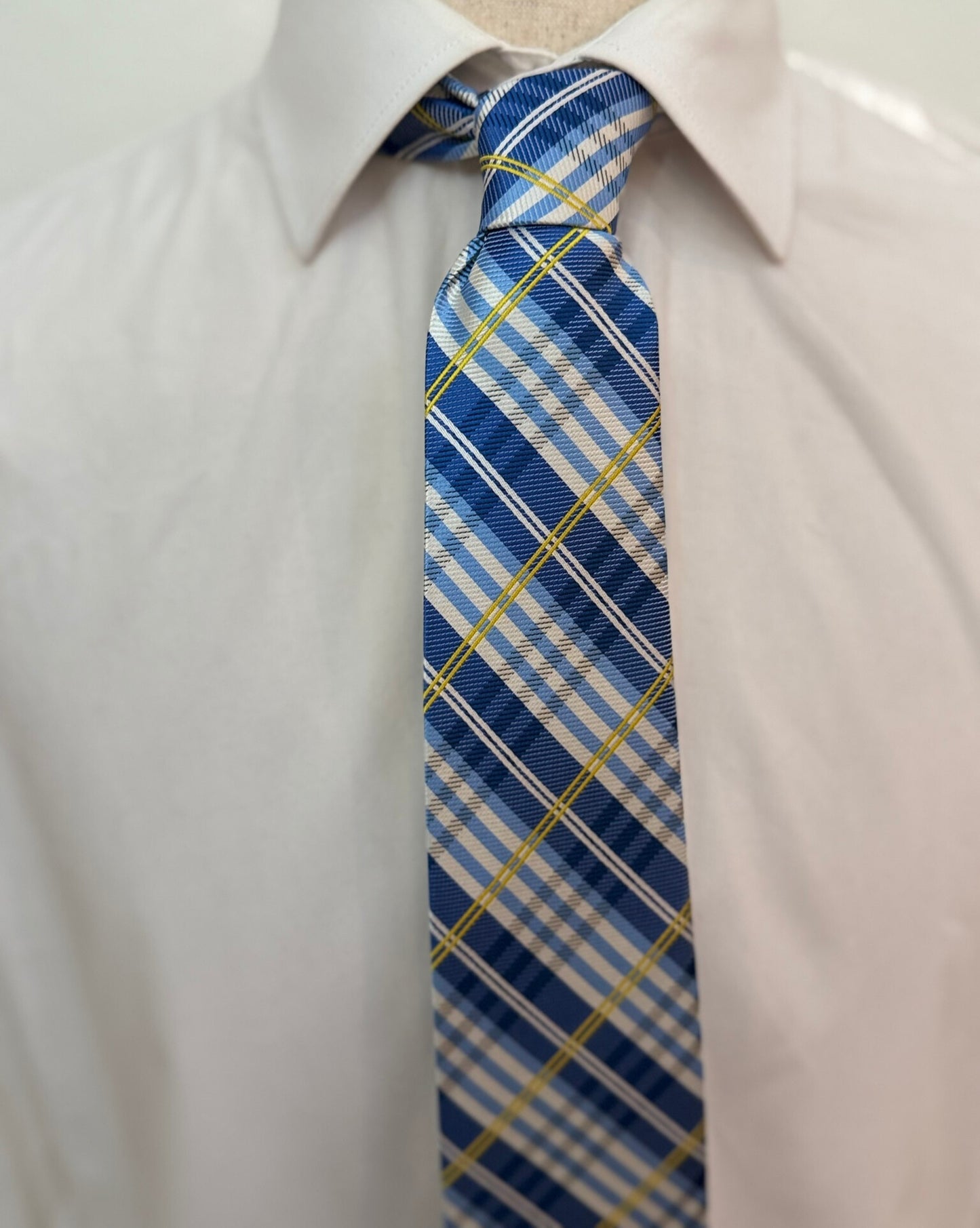 Blue, White, and Yellow Plaid Necktie