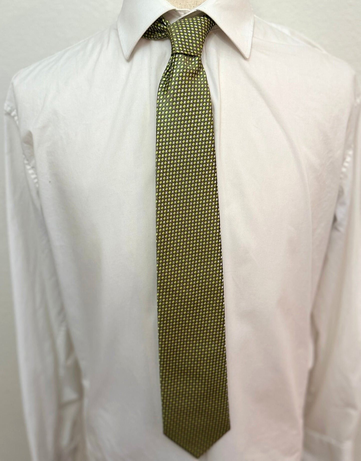 Olive, Green and Grey Geometric Necktie