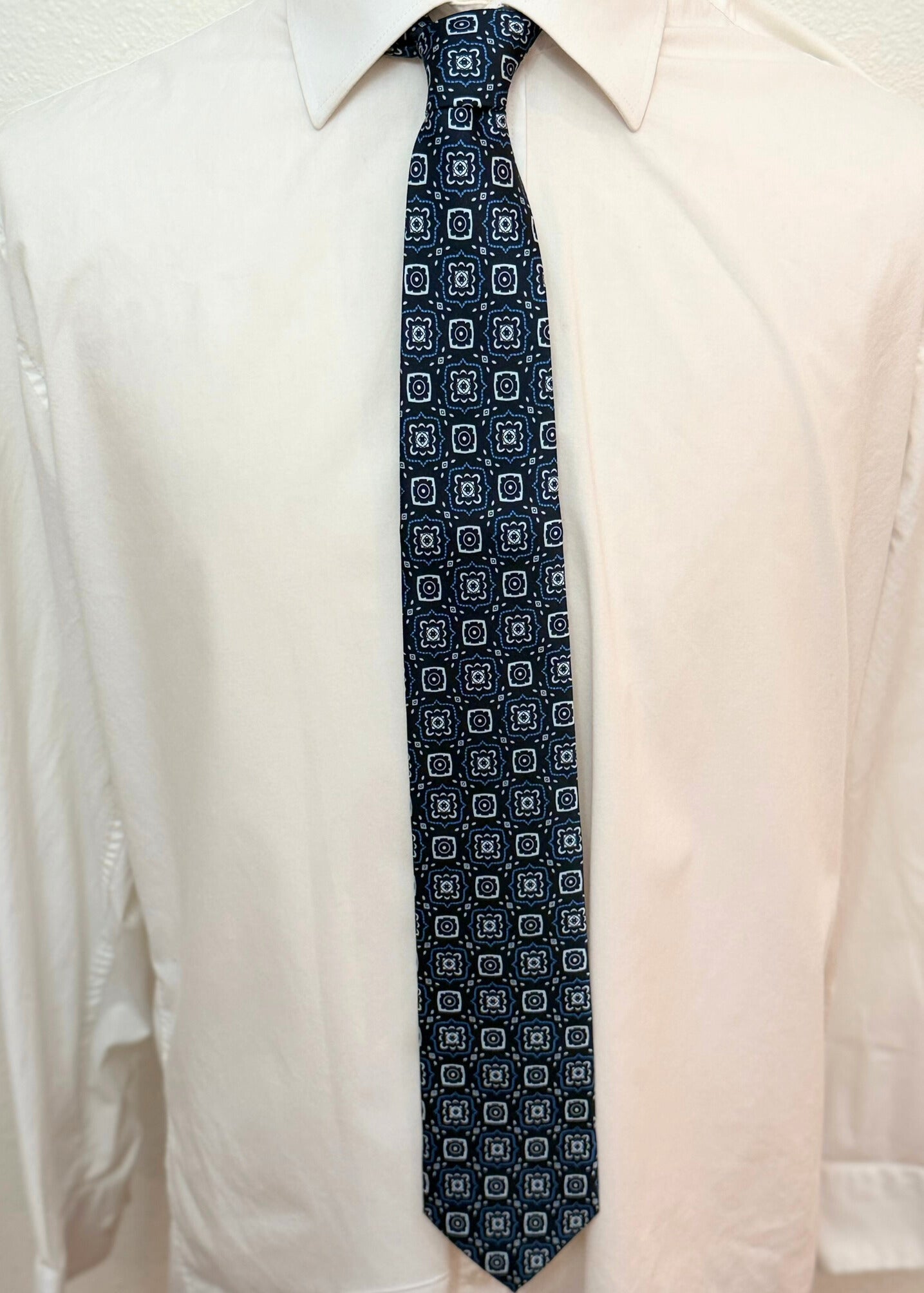 Royal Blue, Grey on Navy Geometric Necktie