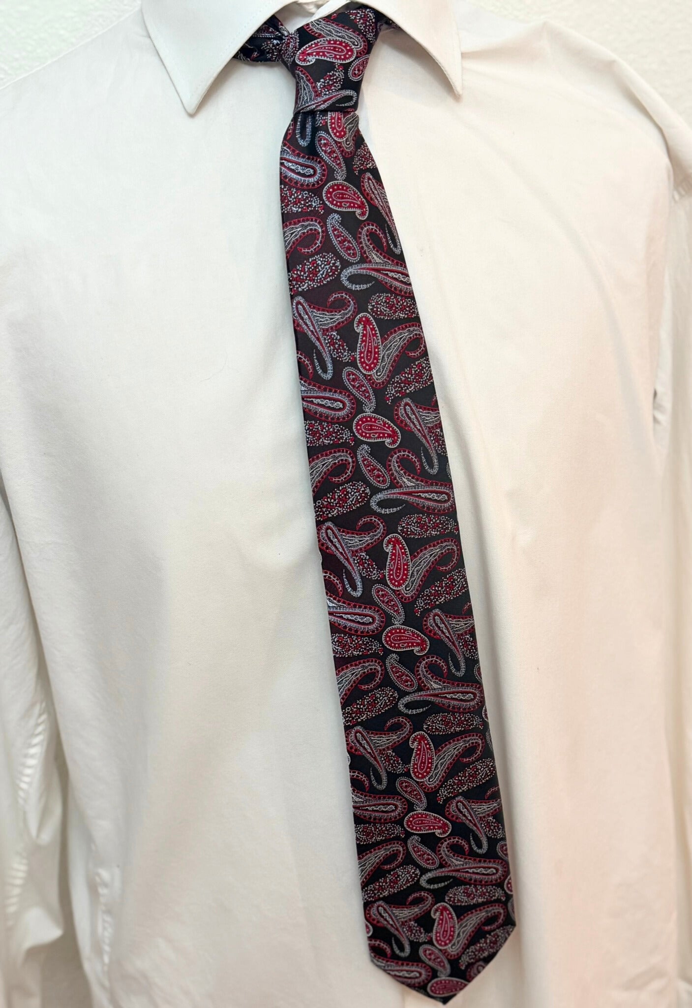 Red and Silver, on Red Paisley Necktie