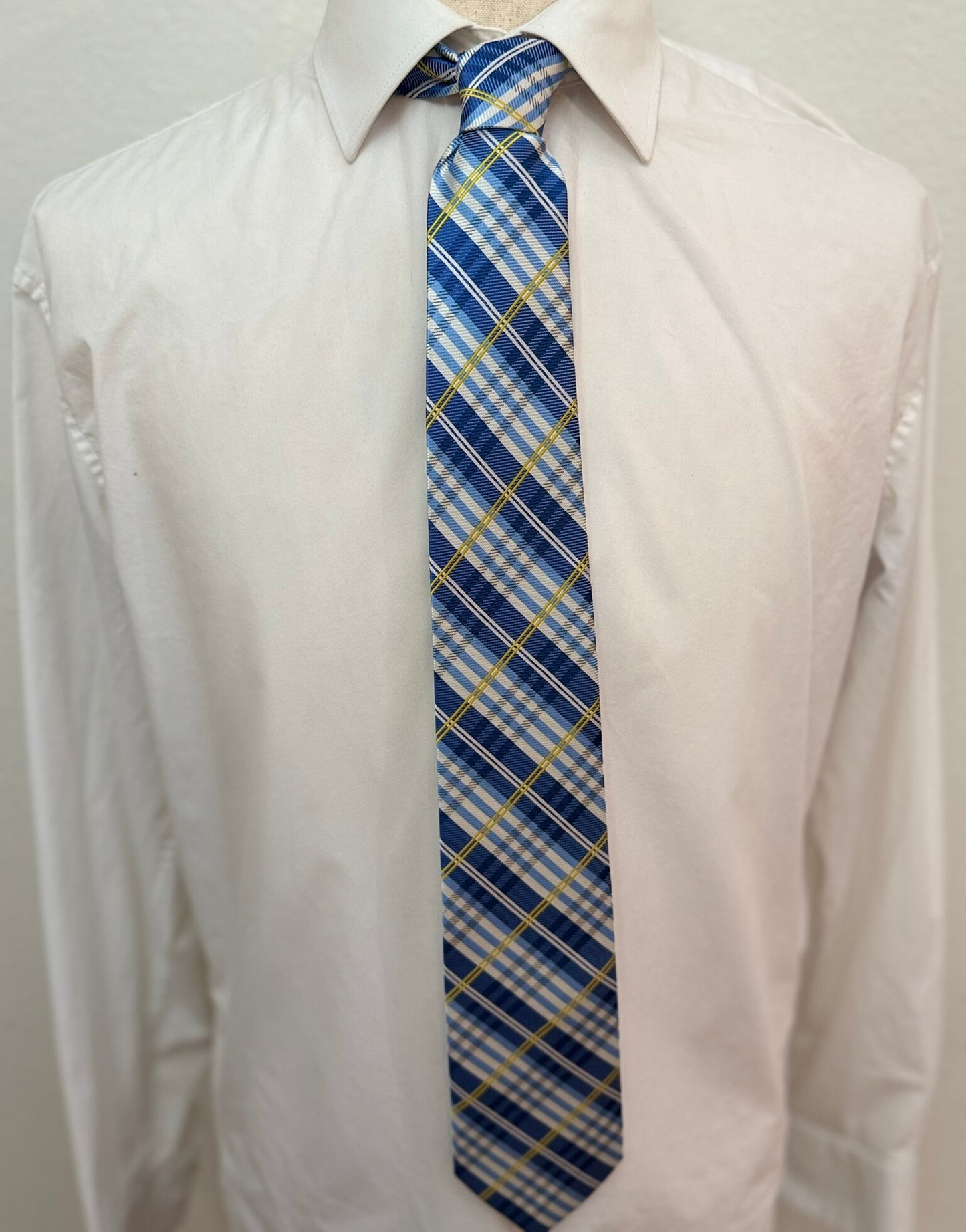 Blue, White, and Yellow Plaid Necktie