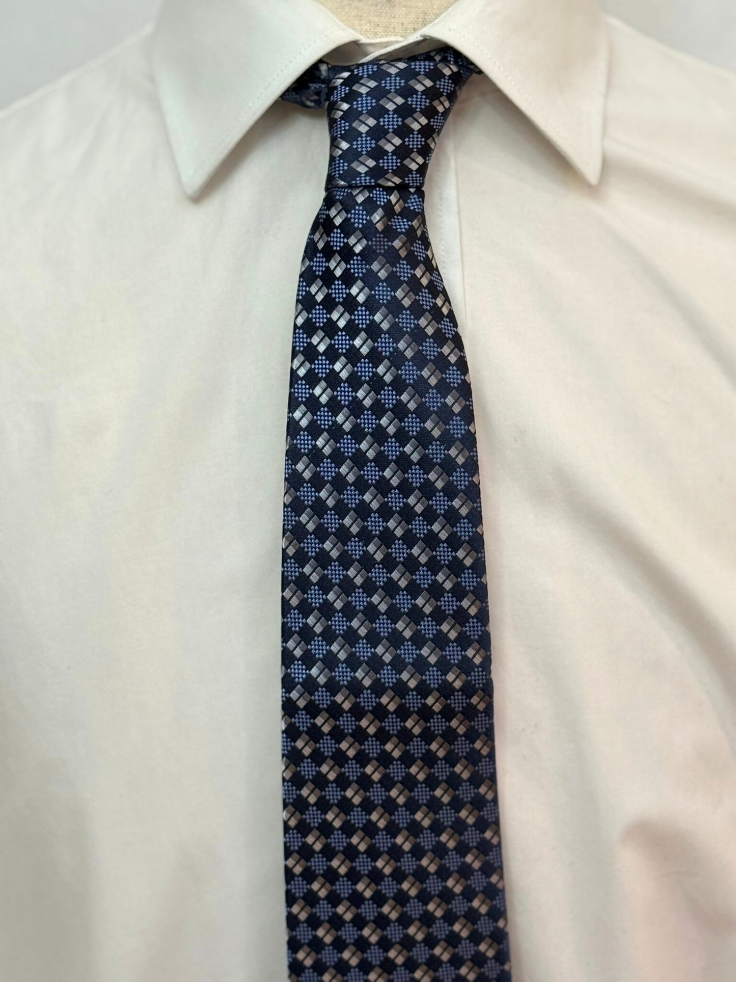 Navy, Black and Silver Geometric Necktie