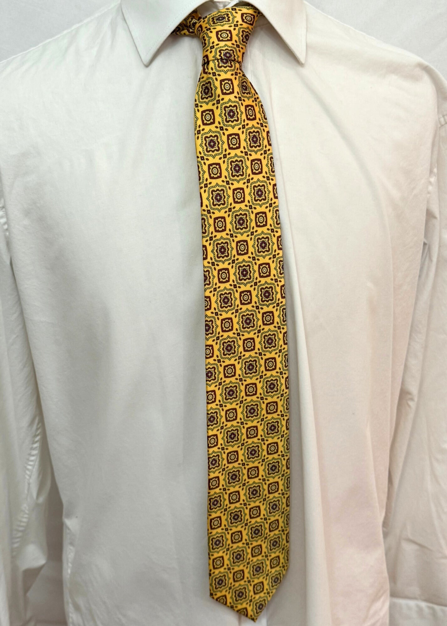 Burgundy, Grey on Yellow Geometric Necktie