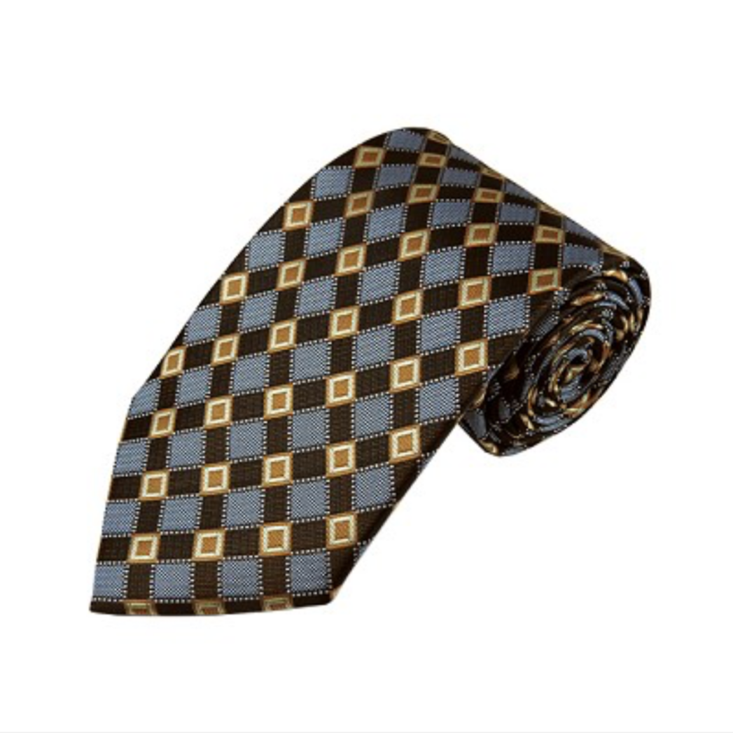 Honey Gold, Brown and Periwinkle Cross Check Necktie