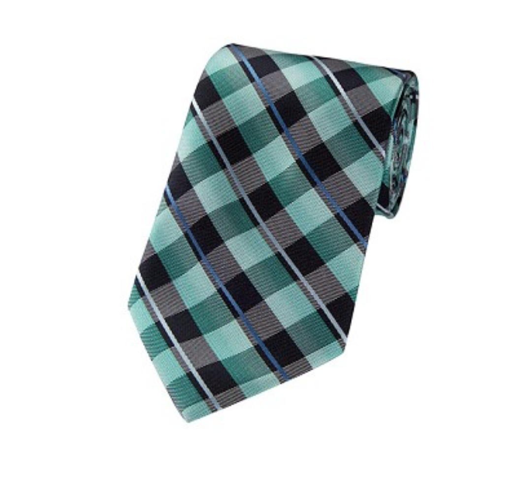Multi Aqua Blue, Green, Black and Silver Plaid Necktie