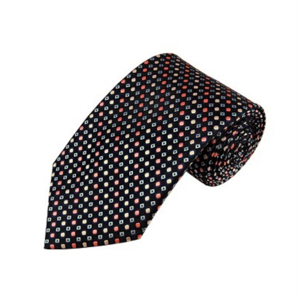 Palm Coral, Peach and Light Steel Blue Dots Geometric Necktie