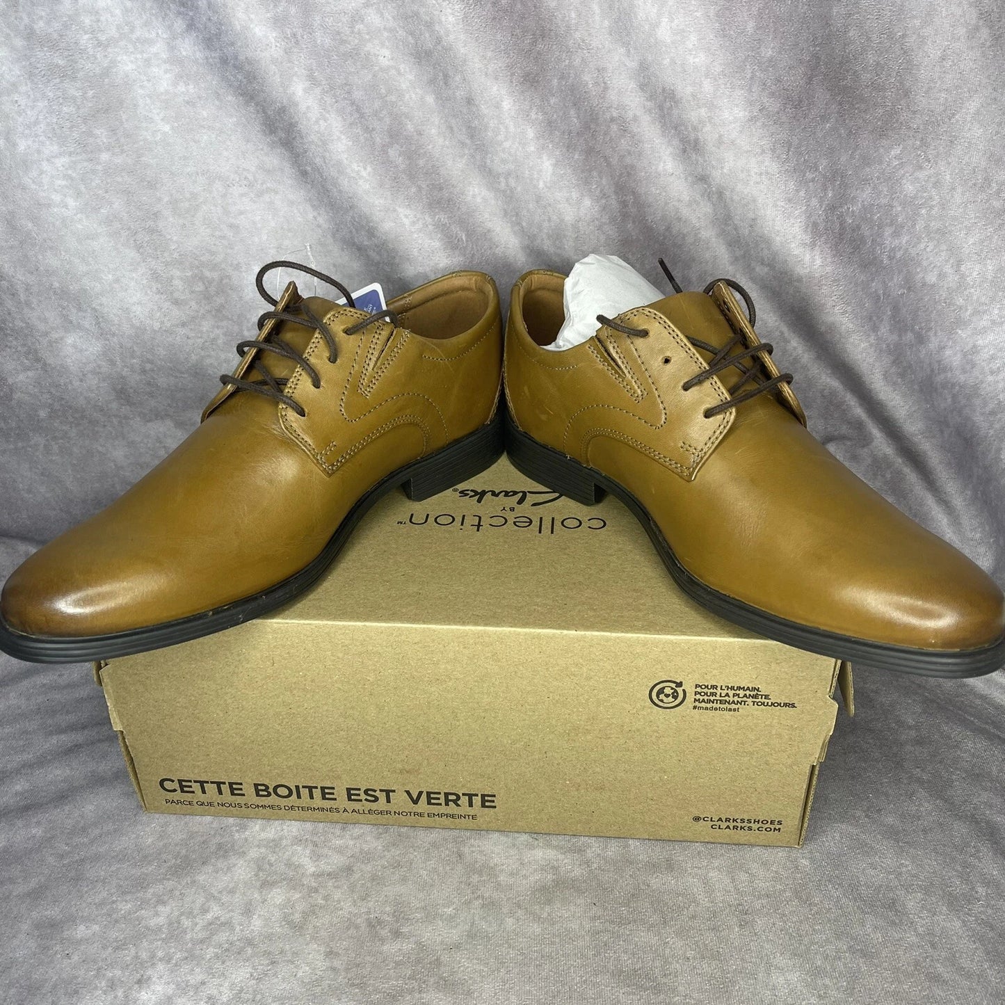 Clarks Men's Whiddon Plain Toe Oxford Dark Tan Dress shoe