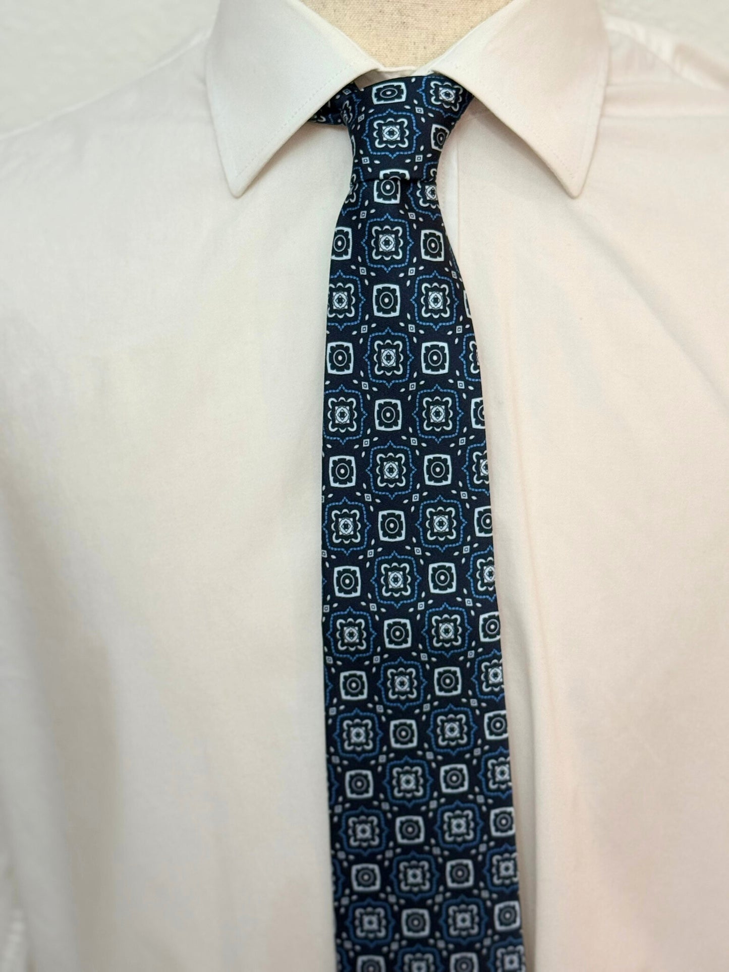 Royal Blue, Grey on Navy Geometric Necktie