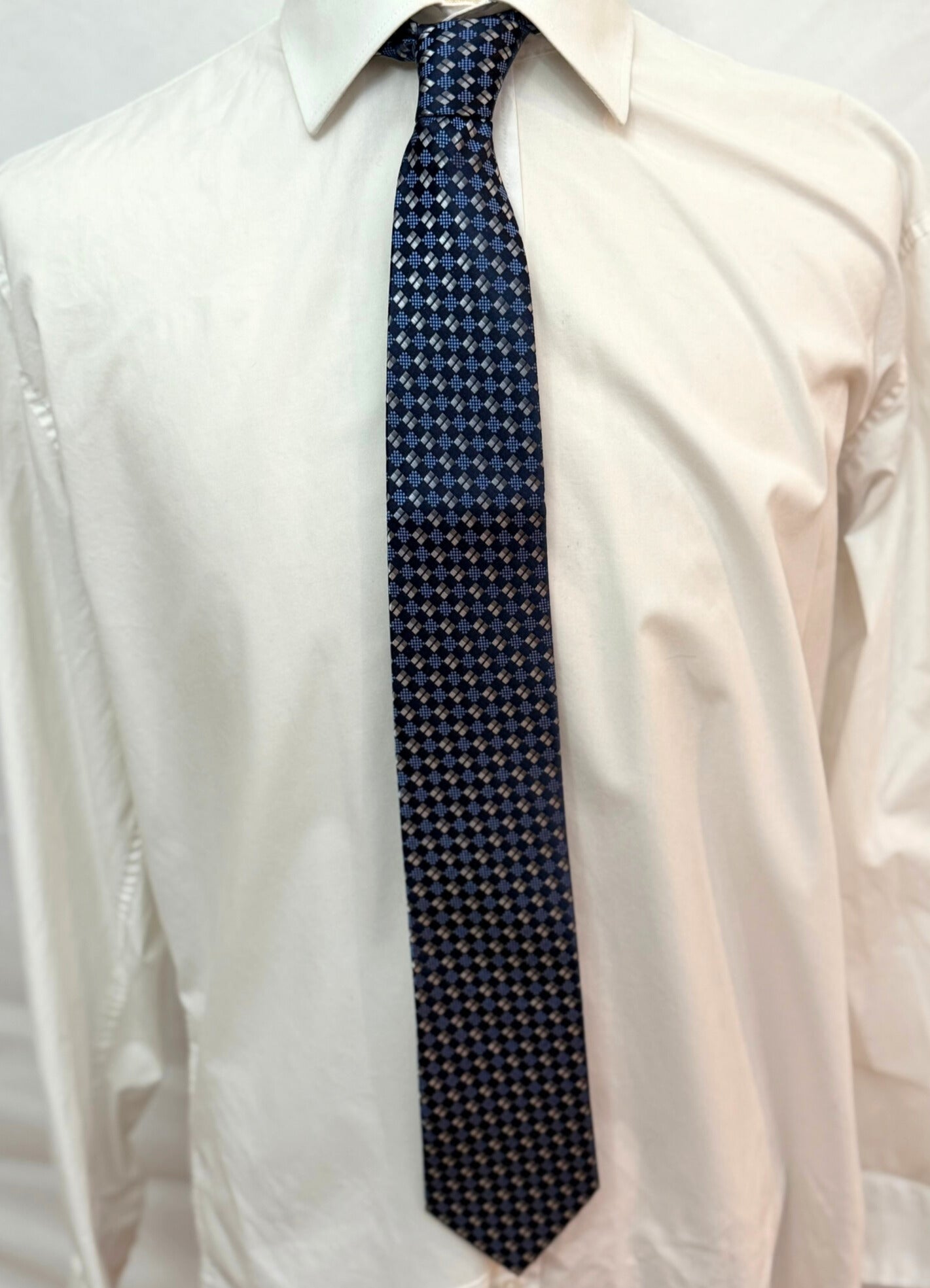 Navy, Black and Silver Geometric Necktie