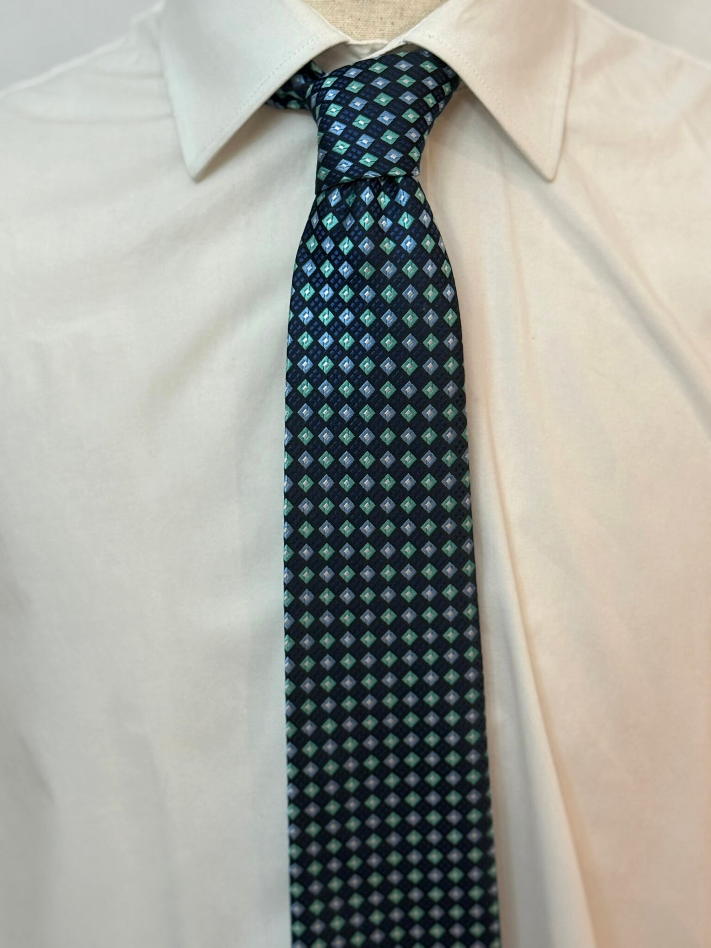Turquoise Navy Blue Diamonds Necktie