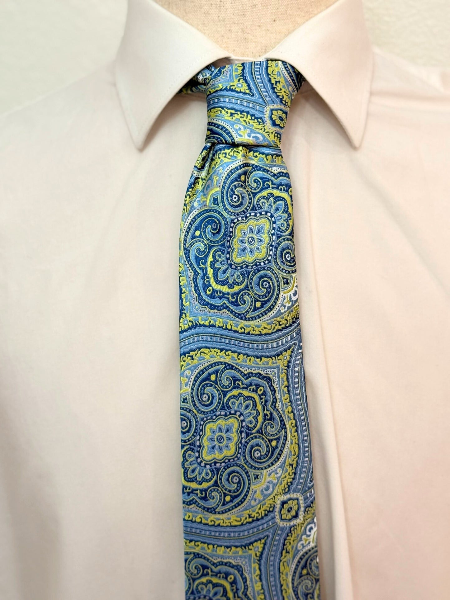 Lime Green and Steel Blue Paisley Necktie
