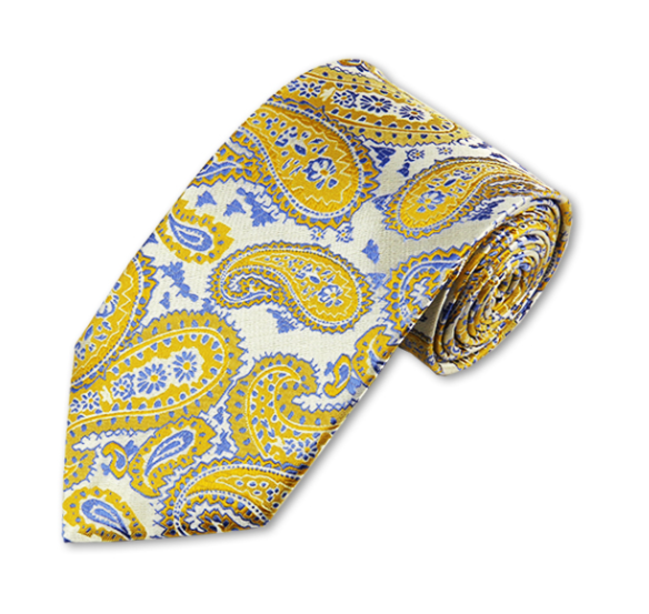 Mustard and Steel Blue Platinum Paisley Necktie