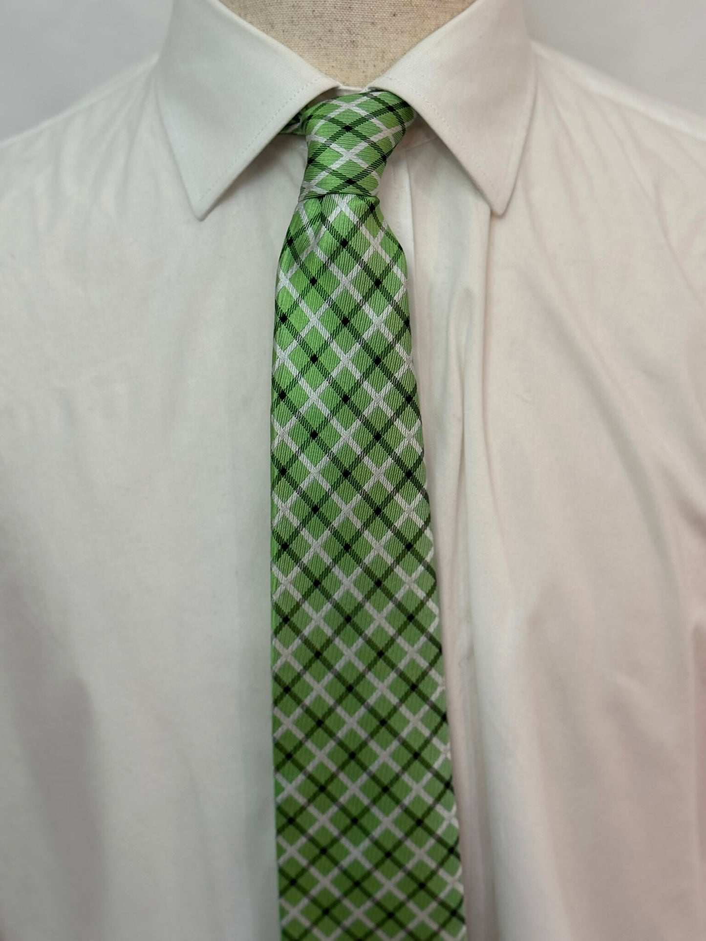 Light Green, White and Black Plaid Necktie