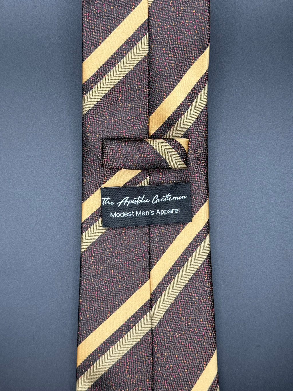 Golden Striped on Brown with Red Speckles Necktie