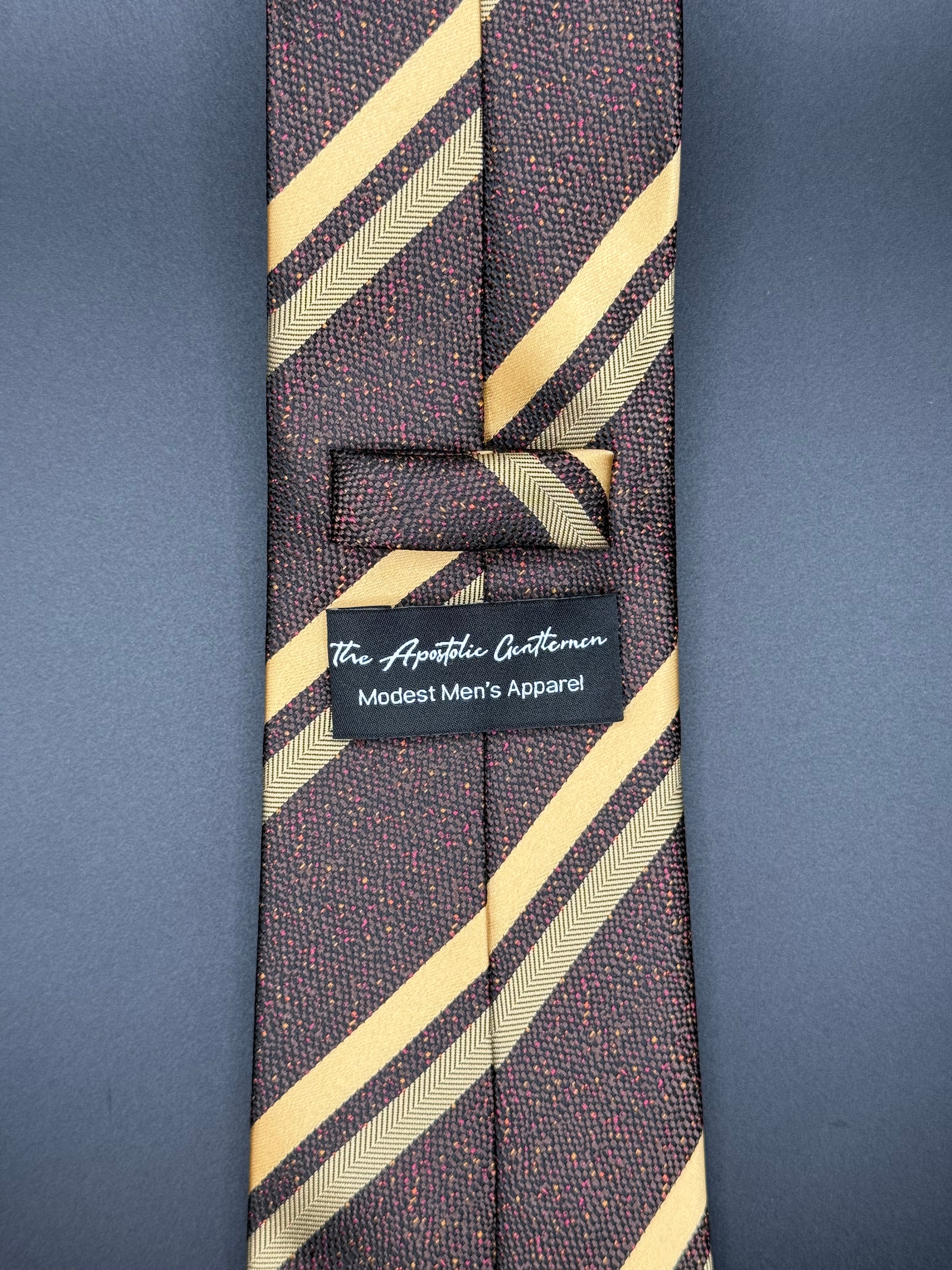 Golden Striped on Brown with Red Speckles Necktie