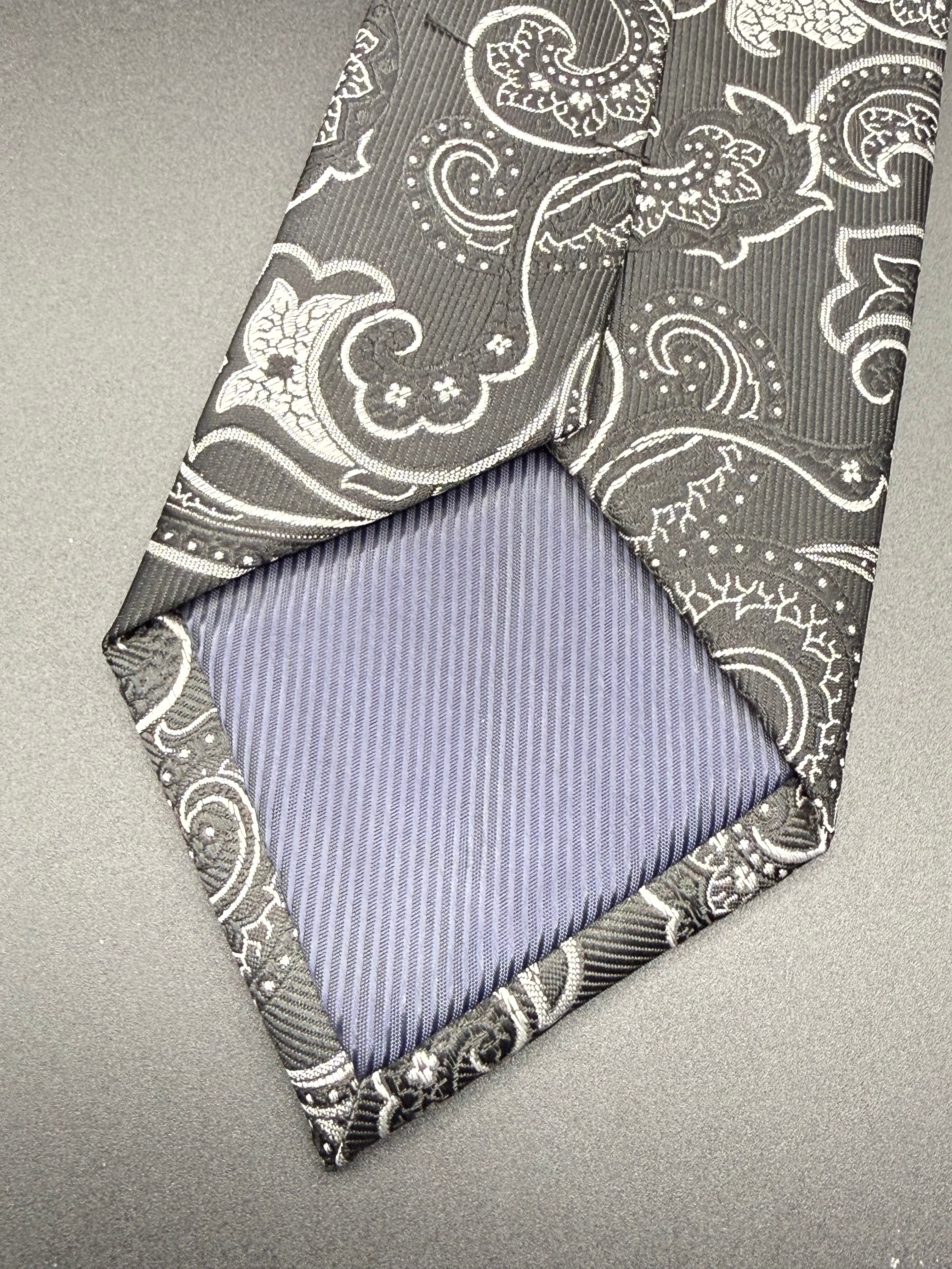 Silver and Black Paisley on Deep Black Necktie