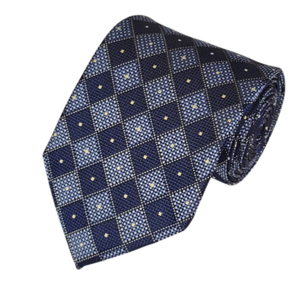 Steel Blue and Navy Design Cross Check Geometric Necktie