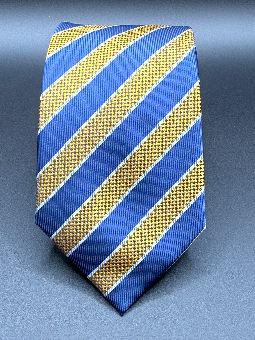 Navy, Yellow, and White Striped Necktie